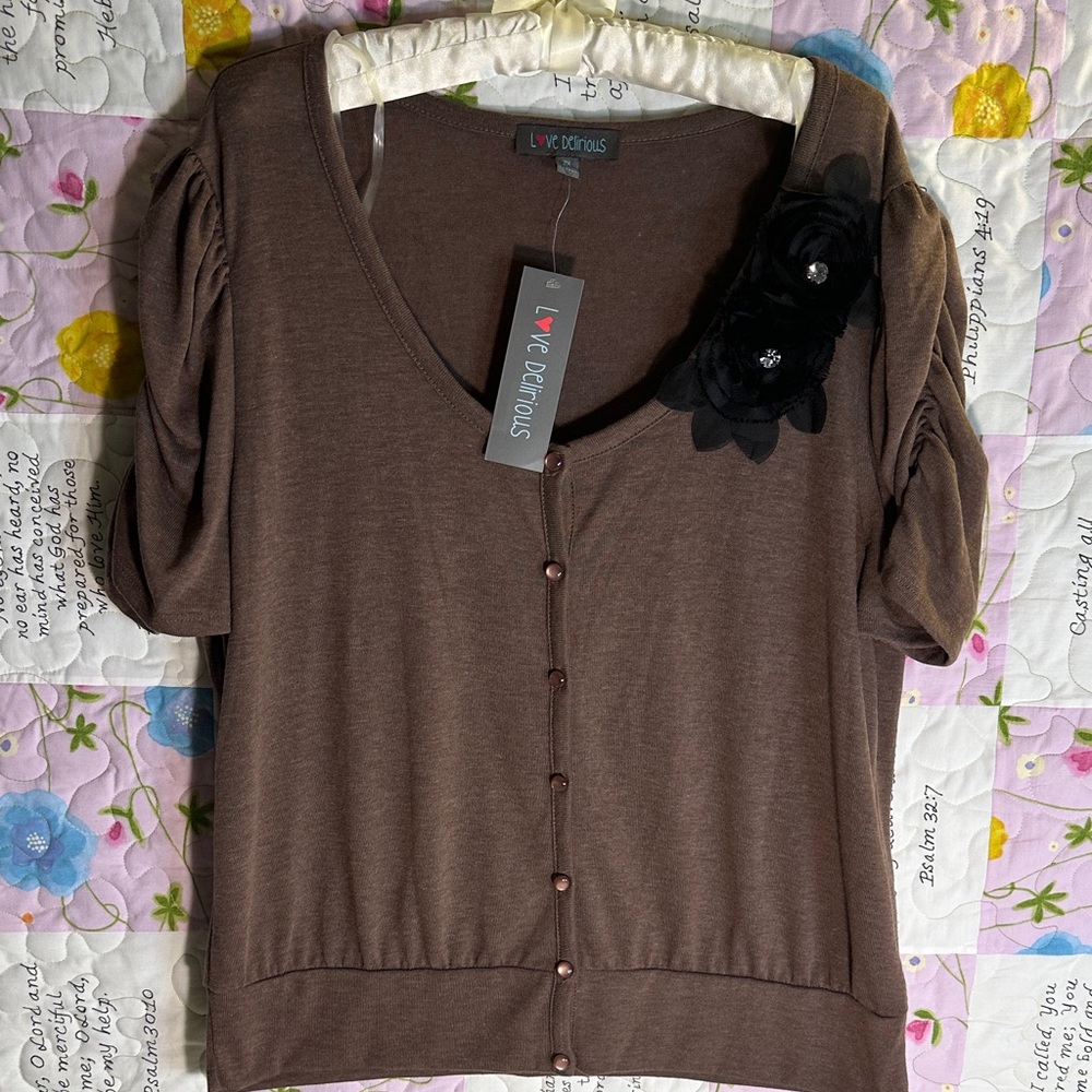 Love Delirious Brown Women's stretch knit Top 2X